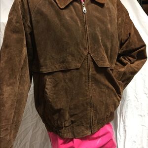 Brown suede leather bomber jacket